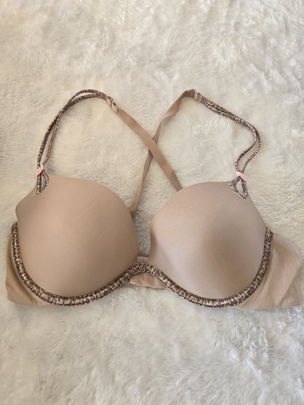 Victoria's Secret Nude Beige T-Shirt Bra with Leopard Trim
